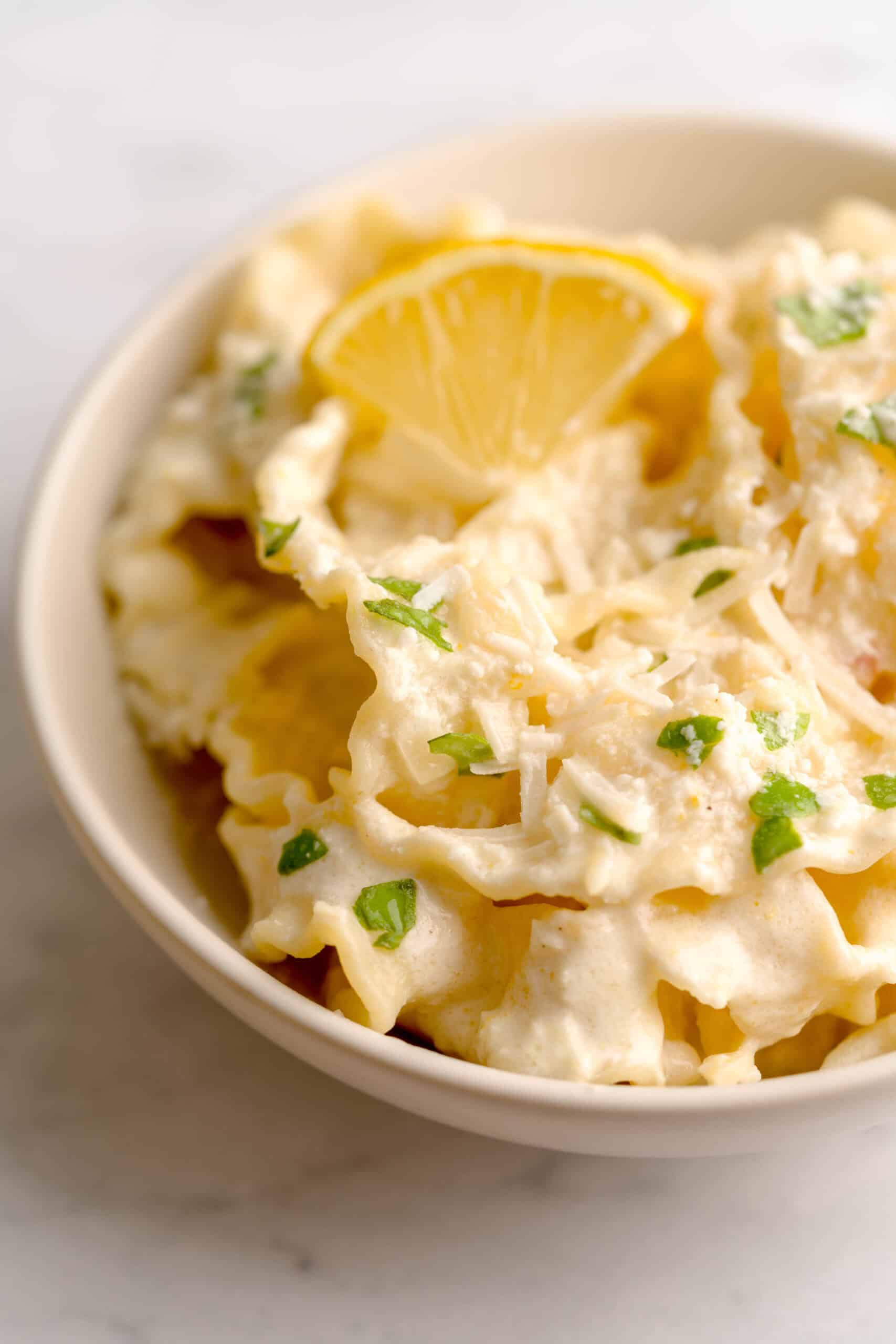 Creamy lemon pasta with shallots and basil.