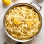 Creamy lemon pasta with basil and parmesan cheese.