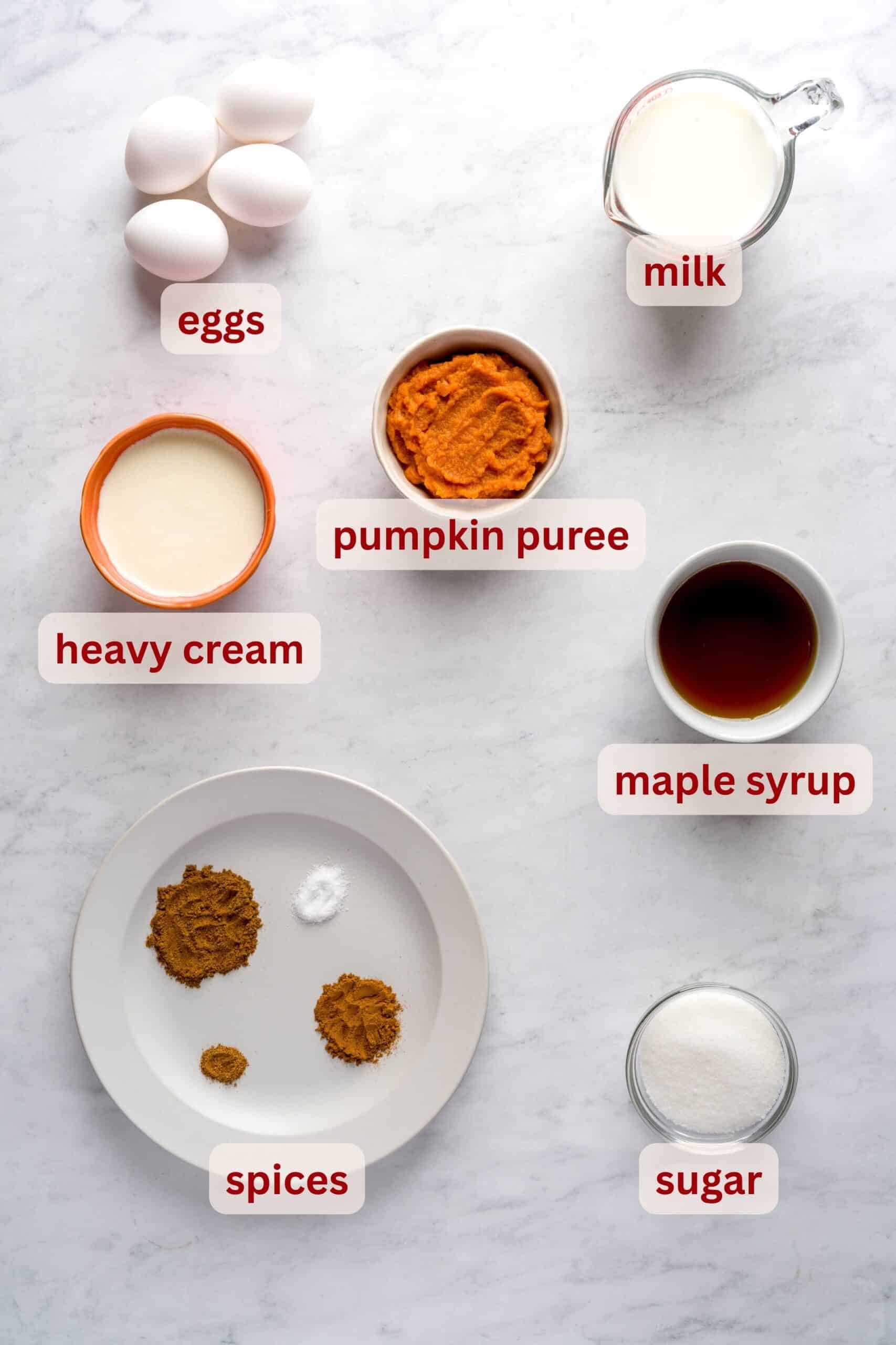 Ingredients for pumpkin spice gelato.